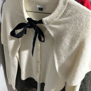 American Eagle Outfitters Cream Cardigan with Black Bow